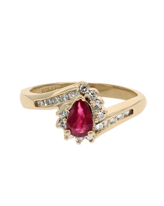 Ruby and Diamond Bypass Ring in Yellow Gold